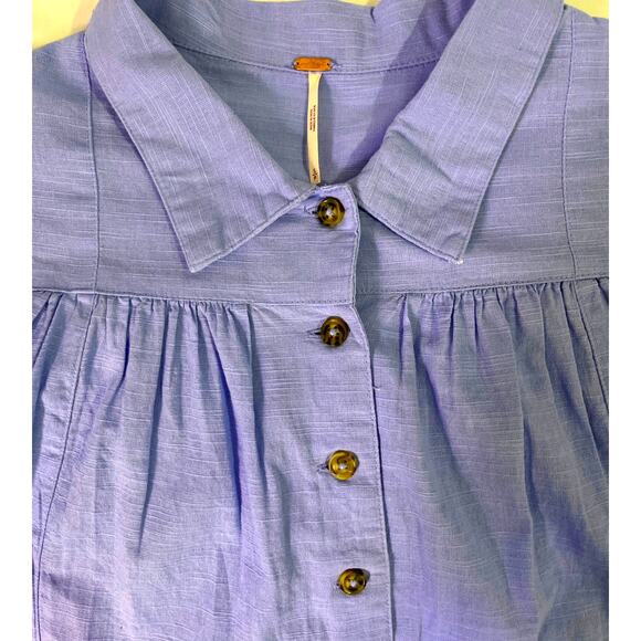 Free People Kiss Kiss Blouse Lilac Blue S | Button Front Lace-Up Cuff Boho Top - Picture 10 of 11